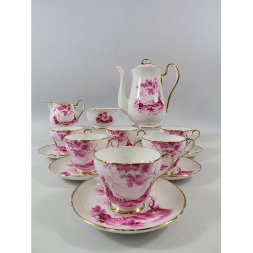 25 - Vintage hand painted Pink and White Shelley Coffee set in the Rural England pattern 14305, Excellent... 