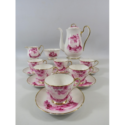 25 - Vintage hand painted Pink and White Shelley Coffee set in the Rural England pattern 14305, Excellent... 