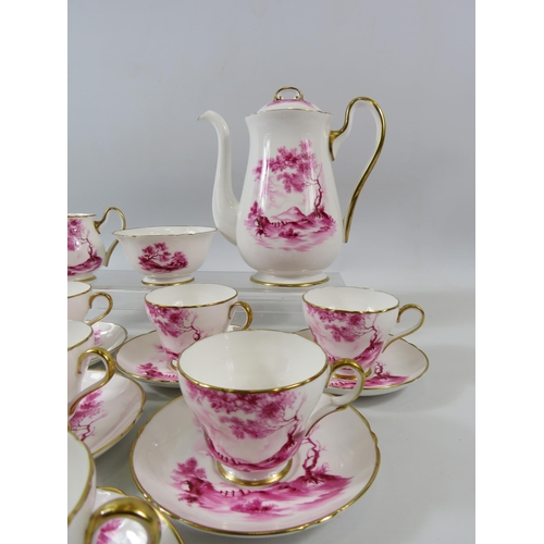 25 - Vintage hand painted Pink and White Shelley Coffee set in the Rural England pattern 14305, Excellent... 