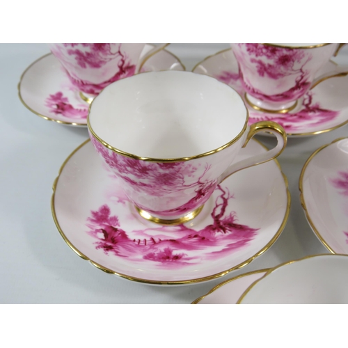 25 - Vintage hand painted Pink and White Shelley Coffee set in the Rural England pattern 14305, Excellent... 