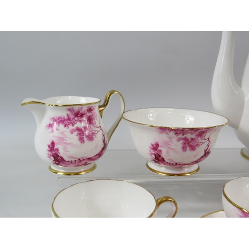 25 - Vintage hand painted Pink and White Shelley Coffee set in the Rural England pattern 14305, Excellent... 