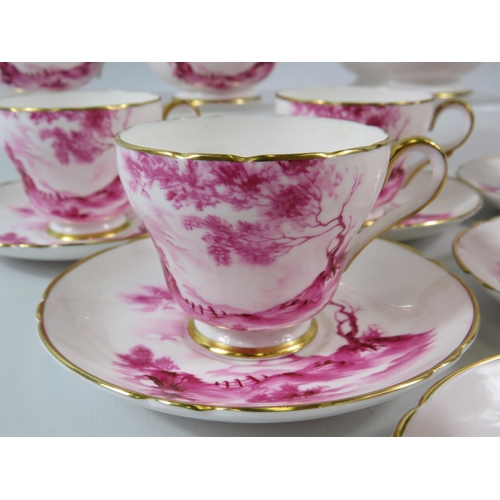 25 - Vintage hand painted Pink and White Shelley Coffee set in the Rural England pattern 14305, Excellent... 