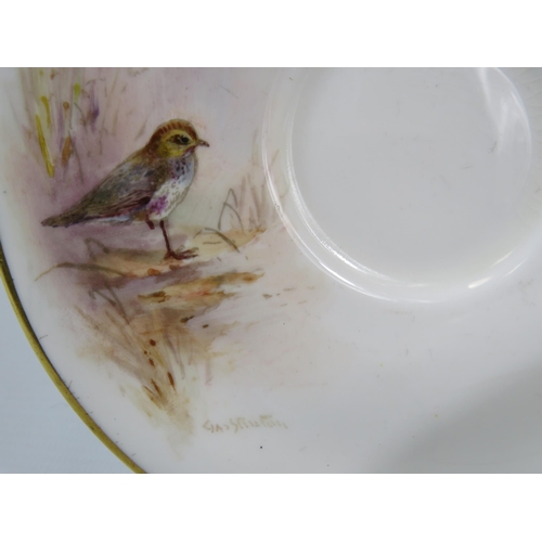 9 - 1949 Royal Worcester J Stinton cup and saucer, the cup painted with a pheasant and the saucer a Plov... 