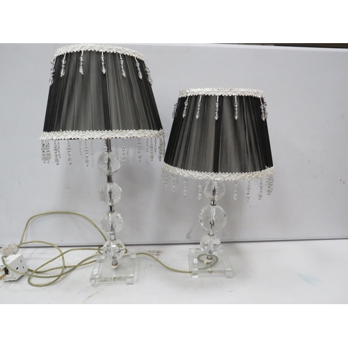 836 - 2 Crystal glass table lamps with shabby chic shades.