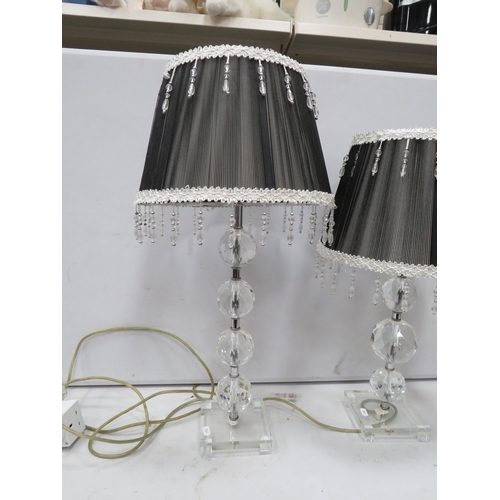 836 - 2 Crystal glass table lamps with shabby chic shades.