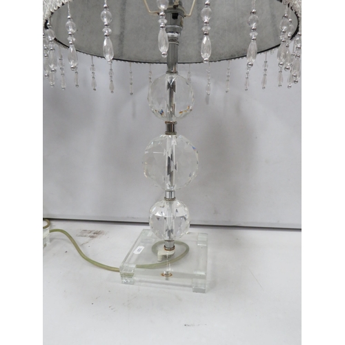 836 - 2 Crystal glass table lamps with shabby chic shades.