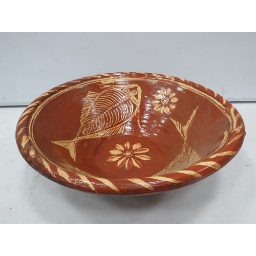 838 - Large terracotta pottery bowl, 38cm diameter and 12cm tall.