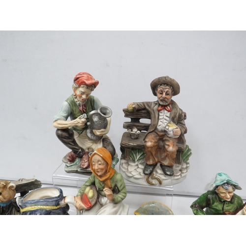 848 - Selection of Capodimonte style figurines, 2 small porcelain dolls etc.