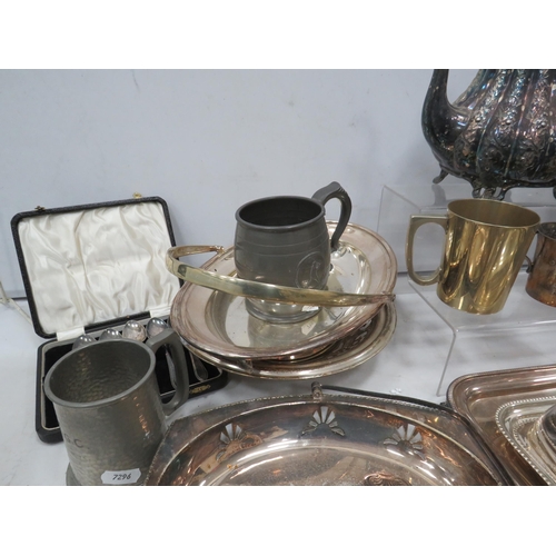 853 - Large selection of various silver plated and pewter items including tureens, butterdish, vases, cutl... 