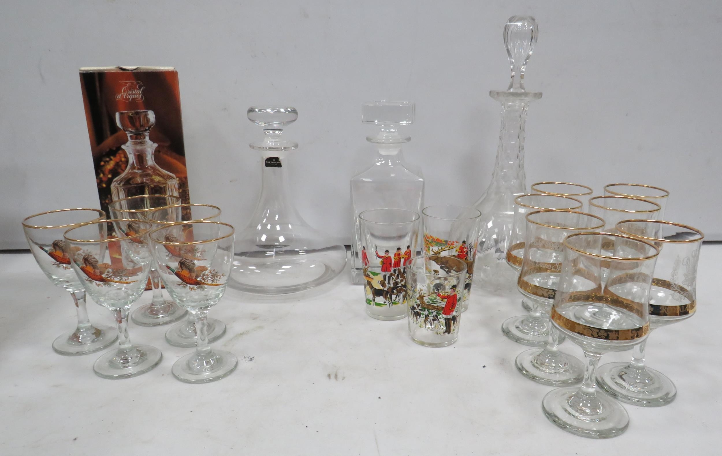 2 Dartington crystal glass decanters plus 2 other decanters and a