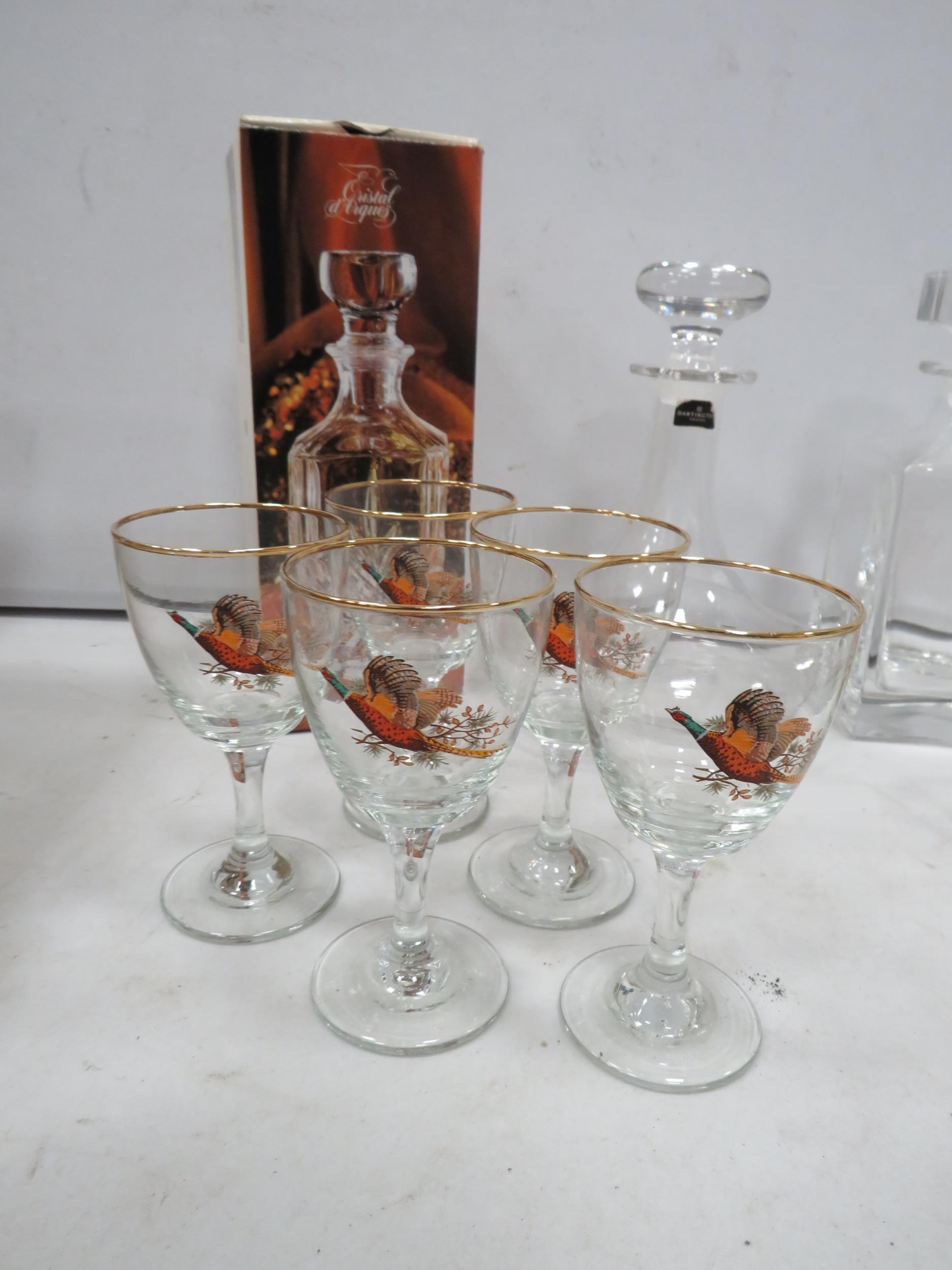 2 Dartington crystal glass decanters plus 2 other decanters and a