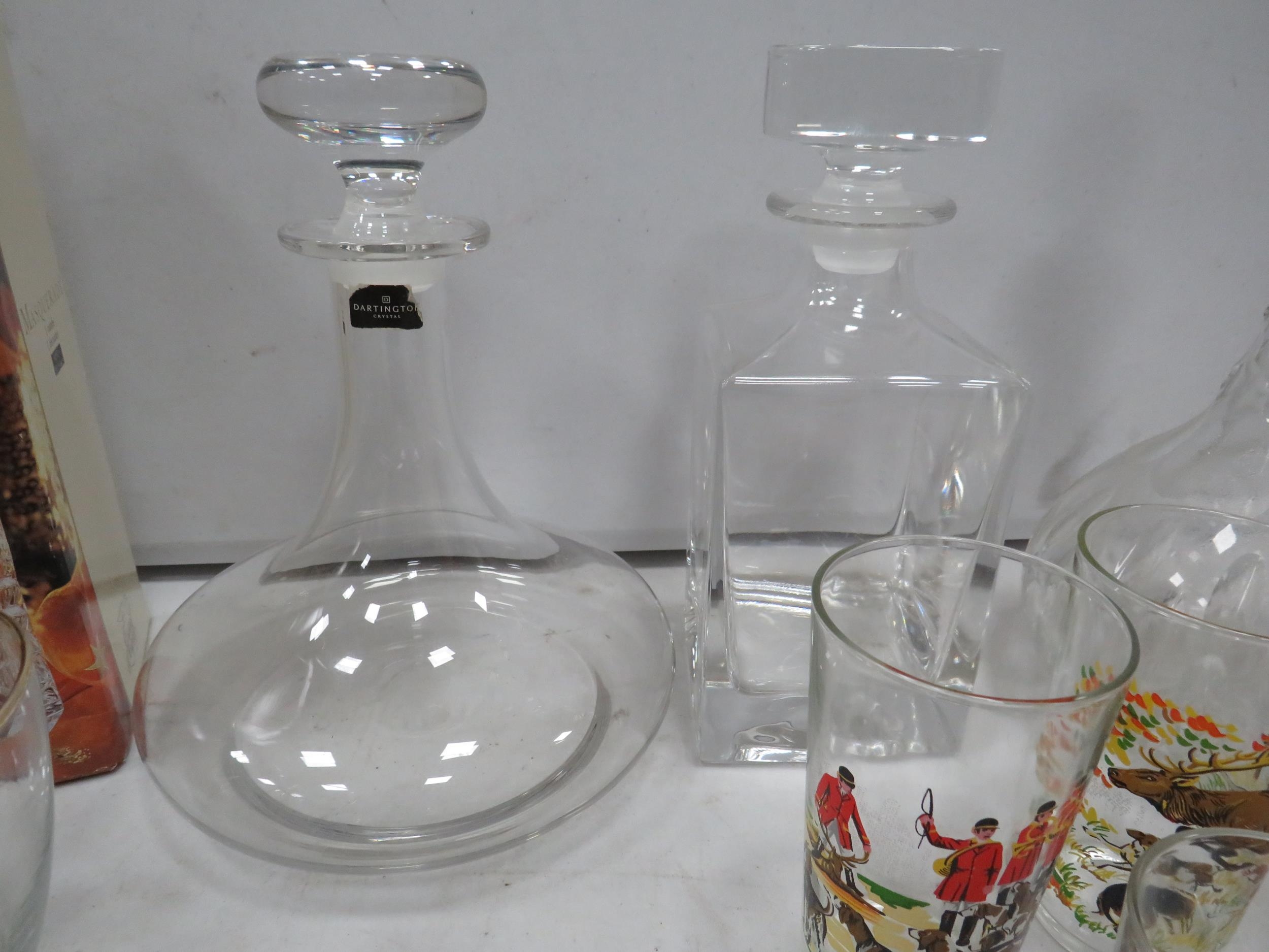 2 Dartington crystal glass decanters plus 2 other decanters and a