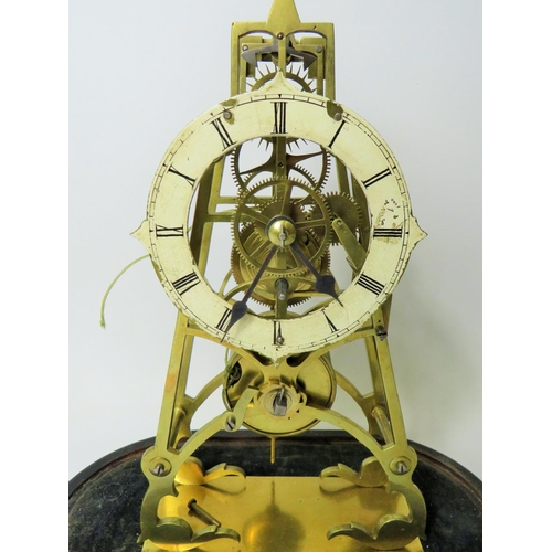 34 - Brass Skeleton Clock with enamelled metal dial. Appears to be mostly complete but requires some work... 