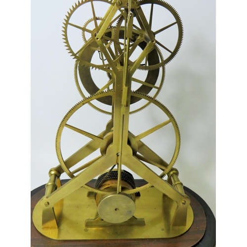 35 - Brass Skeleton Clock with enamelled metal dial. Appears to be complete and in running order.  No Mak... 