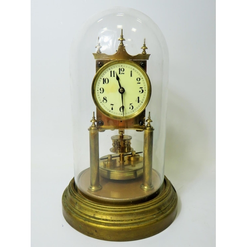 45 - Gustav Becker Anniversary Clock, Serial Number 2264113. Appears to be in running order. Glass dome. ... 