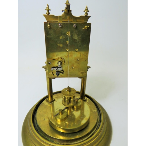 48 - Brass made Annivesary clock under Glass dome.  Enamel face, running order. No key available.   Appro... 