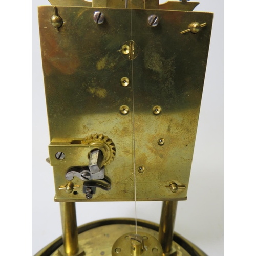 48 - Brass made Annivesary clock under Glass dome.  Enamel face, running order. No key available.   Appro... 