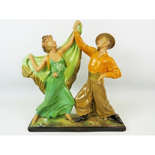 100 - Art Deco Style Large painted chalk figurine of a South American Goucho with his lady. Measures appro... 