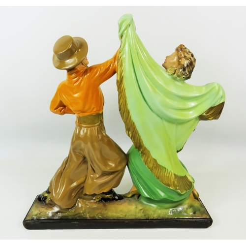 100 - Art Deco Style Large painted chalk figurine of a South American Goucho with his lady. Measures appro... 