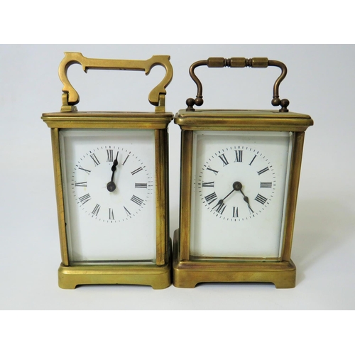 58 - Two Brass Carriage Clocks, French made with enamel faces, one intermittent runner, one non runner. F... 