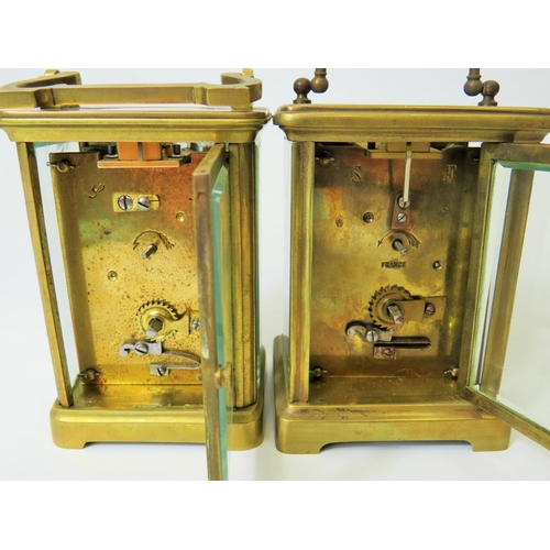 58 - Two Brass Carriage Clocks, French made with enamel faces, one intermittent runner, one non runner. F... 