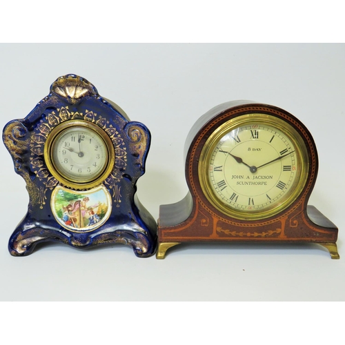 61 - 8 Day Wooden mantle clock with Local Interest face, Intermittent runner together with a french ornat... 