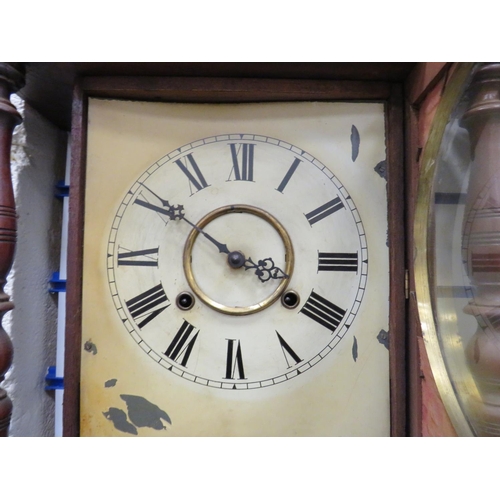 66 - Oak Wall Clock with nicely carved case and mirror back, no key . Non runner for spares or repairs. A... 