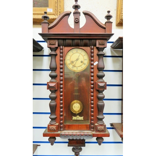 68 - Oak Wall Clock with enamel Dial approx 45 inches long. Non runner for spares or repairs.   See photo... 