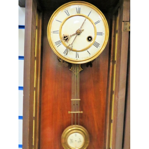 68 - Oak Wall Clock with enamel Dial approx 45 inches long. Non runner for spares or repairs.   See photo... 