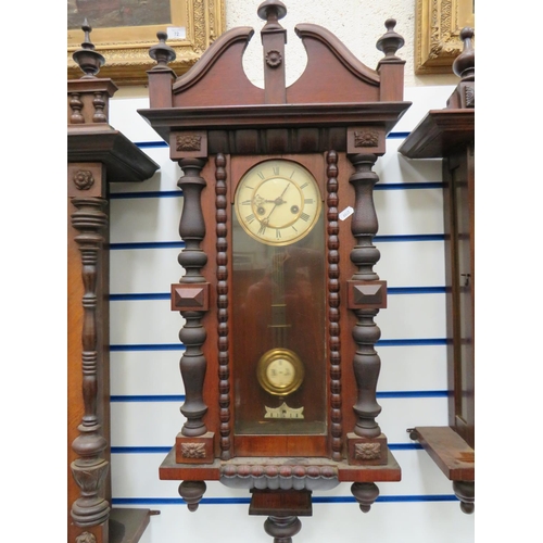 68 - Oak Wall Clock with enamel Dial approx 45 inches long. Non runner for spares or repairs.   See photo... 