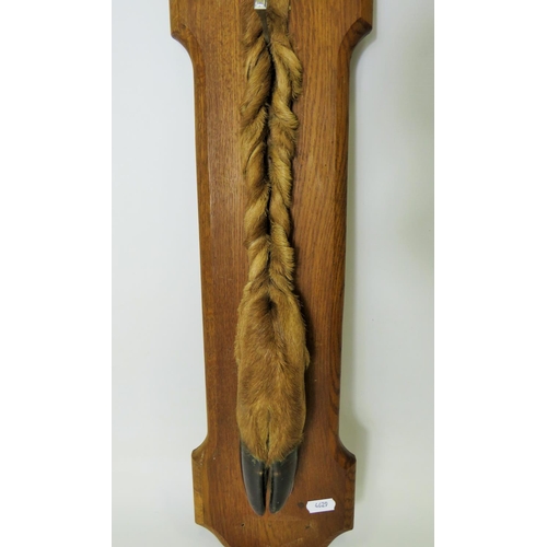 79 - Original Deers foot mounted on an oak board Plaque. Made by Deyrole of Paris. Comes with a small Dri... 