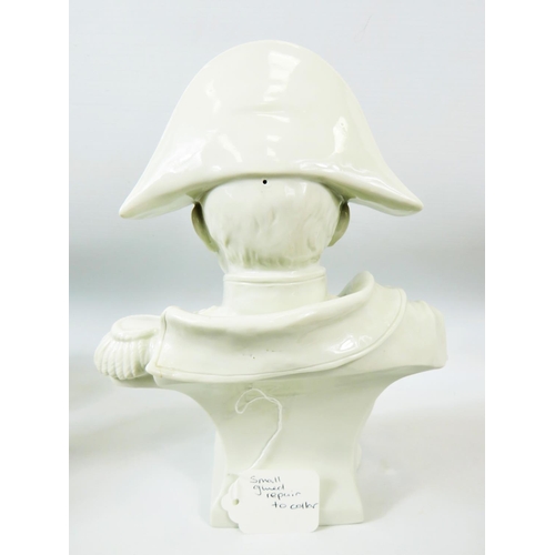 80 - Ceramic white Glazed bust of Napoleon. Crossed lines with 'S' blue mark to base with the numbers 281... 