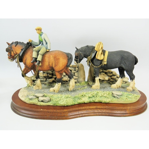 83 - Border Fine Arts Sculpture of Working Shire Horses with Rider in Countryside setting. 'Coming Home' ... 