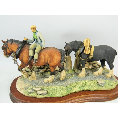 83 - Border Fine Arts Sculpture of Working Shire Horses with Rider in Countryside setting. 'Coming Home' ... 