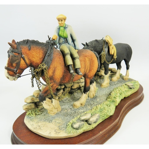 83 - Border Fine Arts Sculpture of Working Shire Horses with Rider in Countryside setting. 'Coming Home' ... 