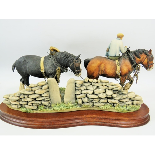 83 - Border Fine Arts Sculpture of Working Shire Horses with Rider in Countryside setting. 'Coming Home' ... 