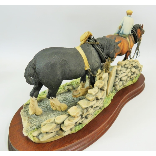 83 - Border Fine Arts Sculpture of Working Shire Horses with Rider in Countryside setting. 'Coming Home' ... 