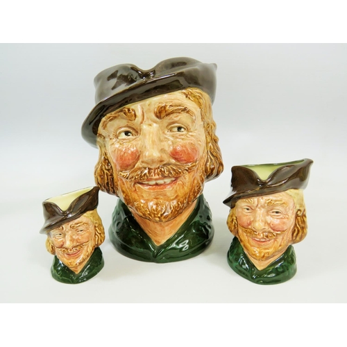 92 - Three Royal Doulton Graduated Character Jugs of Robin Hood. The largest measures approx 7 inches tal... 