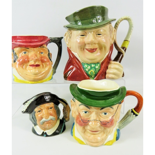 95 - Collection of Ceramic Character Jugs. Small Royal Doulton Sancho Panza, Staffordshire Tony Weller, L... 