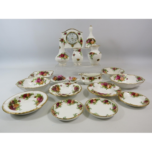 110 - Selection of Royal Albert Old Country Roses ornaments, vases, clock, trinkets etc. 18 pieces in tota... 