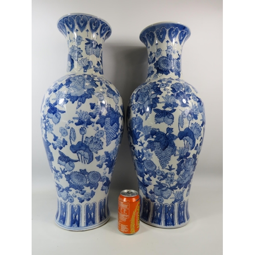 113 - Very large pair of Blue and white chinese porcelain vases decorated with fruit and flowers, approx 6... 