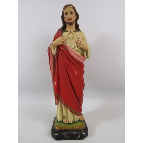 114 - Vintage chalkware figure Sacred Heart of Jesus, approx 41cm tall.