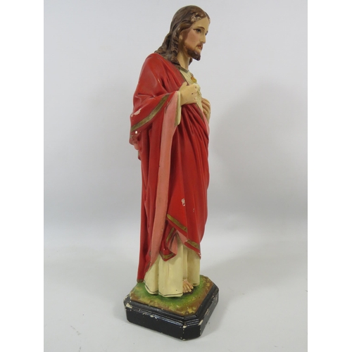 114 - Vintage chalkware figure Sacred Heart of Jesus, approx 41cm tall.