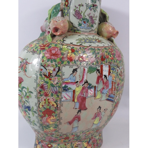 117 - Chinese famille rose vase with applied fruit to the neck, approx 41cm tall. 6 character marks to the... 