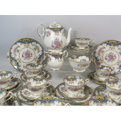 123 - 42 Pieces of Shelley Sheraton Teaset, 2 cake plates, Teapot, 12 cups, saucers and side plates plus s... 