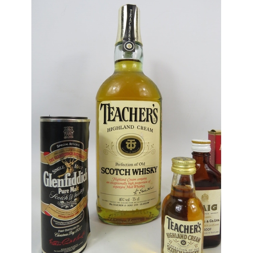 135 - Bottle of Teachers whiskey 75cl plus 3 miniature bottles.