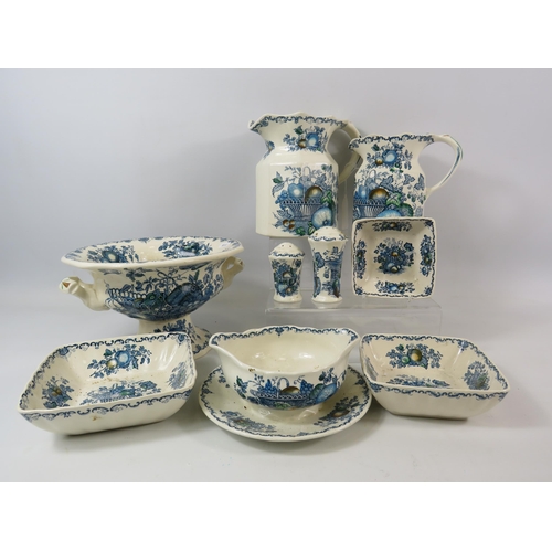 308 - 9 Pieces of Masons Ironstone china in the fruit basket pattern.