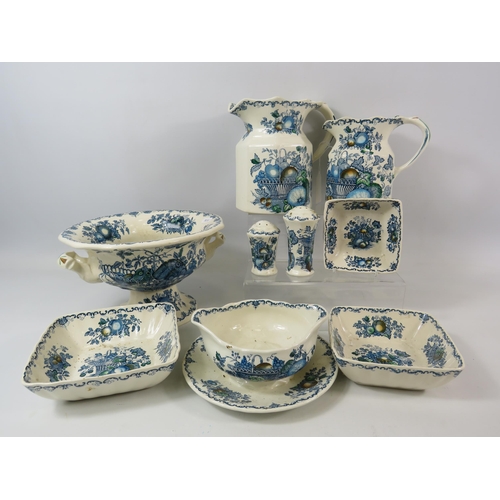 308 - 9 Pieces of Masons Ironstone china in the fruit basket pattern.