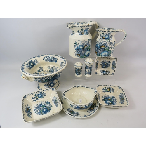 308 - 9 Pieces of Masons Ironstone china in the fruit basket pattern.