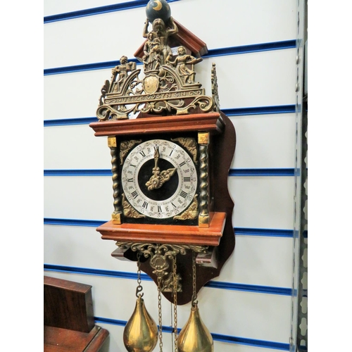 191 - Dutch made weight driven chiming wall clock. Complete condition but intermittent runner to consider ... 